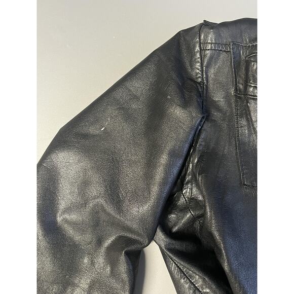 Pampas Leather Jacket Mens 42 Black Button Front Lined Pockets Collared Biker - Picture 11 of 15